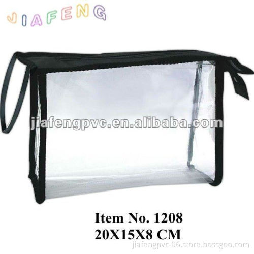 Black Piping Edges Clear Cosmetic PVC Bag with Zip-Top